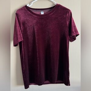 Old Navy Rich Burgundy Velvet Short Sleeve Top, Size XS